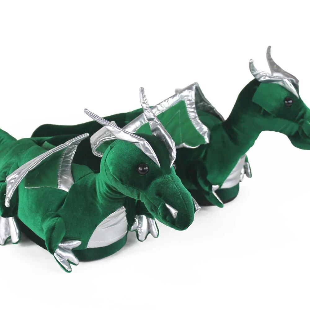 Green & Silver Dragon Slippers ~ Size Large Women’s 8 - 10; Men’s 6.5 - 8.5